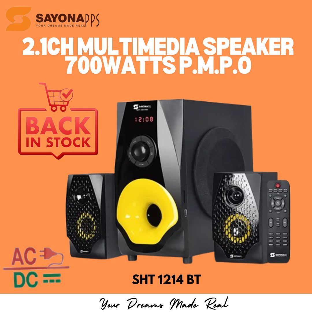 Sayona SHT-1212BT 2.1 AC/DC🥵• 2.1 channel- 2speakers, 15W each  • Power Output:30W +15W*2 • Digital FM radio, Auxiliary support Remote control