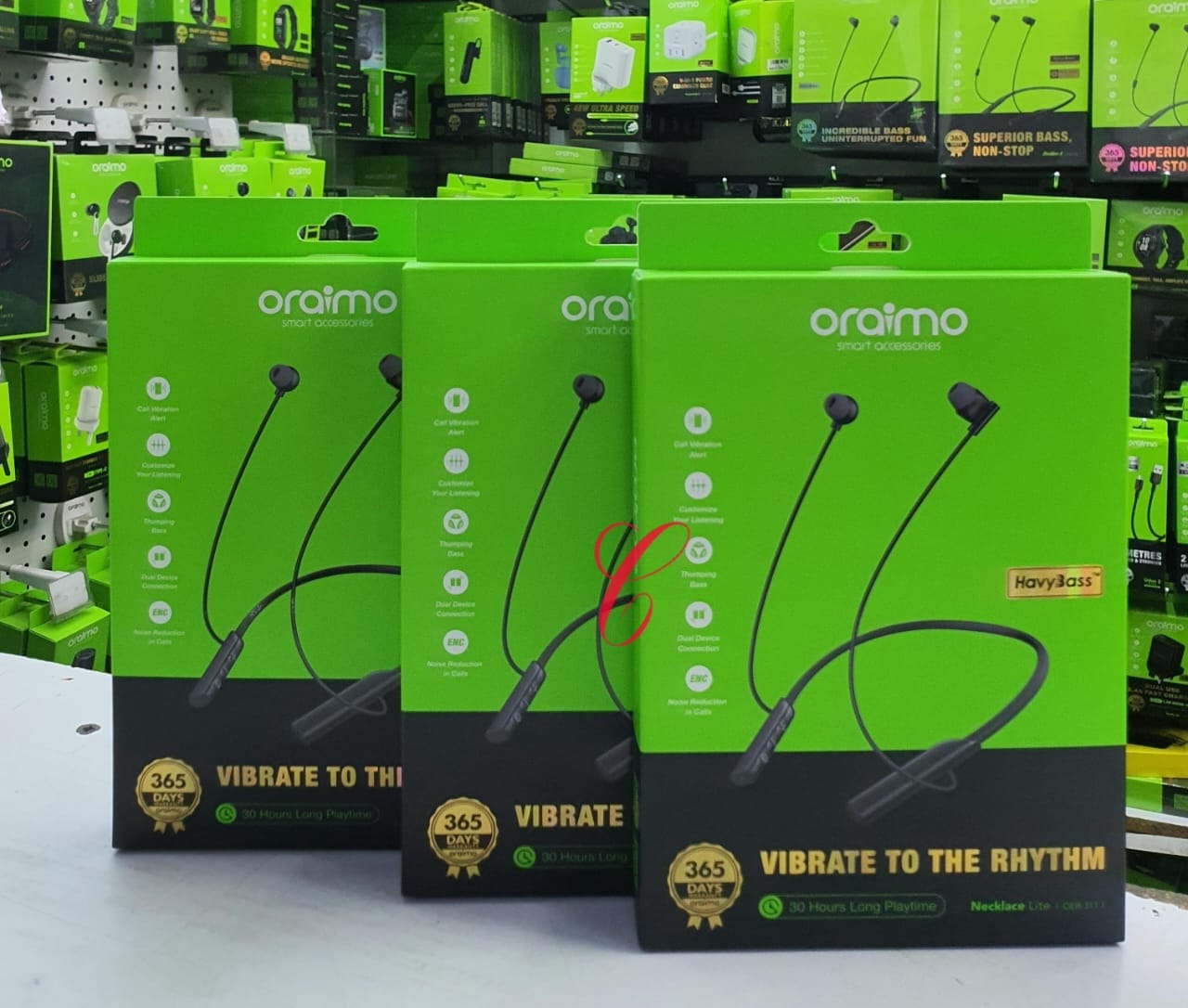 ❗❗❗💯 Enjoy the Music with these Oraimo Necklace Lite OEB-311 neckband ❗❗❗💯. 30Hr Playtime (Lights On),  Vibration Notifications,  Dual-device Connectivity, Oraimo Sound APP.