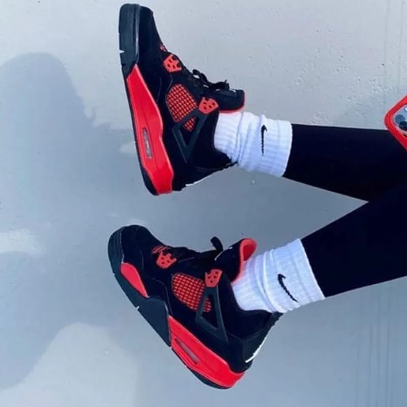 JORDAN 4 high quality j4 thunder red sneakers original fashion leather men shoes ❤️‍🔥🔥