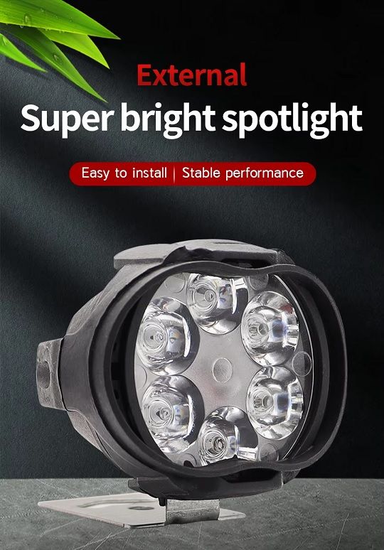 HearxinLED 6 LED Motorcycle Headlight High Brightness Auxiliary Spotlights pair