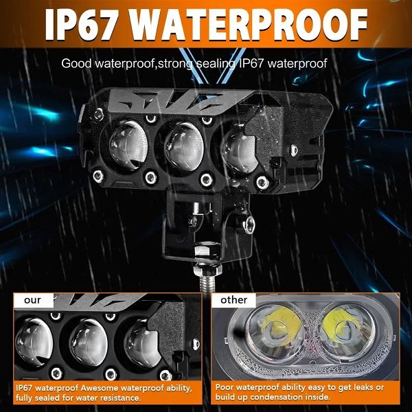 3 Lens Motorcycle LED Spotlight Super Bright Dual Color Hi/Low Beam Headlights Fog Lamps for Motorbike SUV UTV Scooter