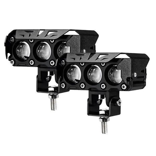 3 Lens Motorcycle LED Spotlight Super Bright Dual Color Hi/Low Beam Headlights Fog Lamps for Motorbike SUV UTV Scooter