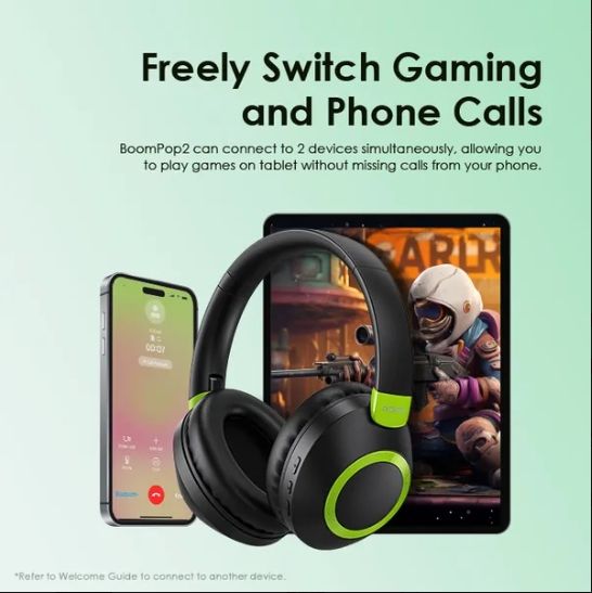 oraimo BoomPop 2 ENC Over-Ear Wireless Headphones with a Powerful Bass,60-hr-Playtime,HD Voice in Calls & Dual-device Connectivity