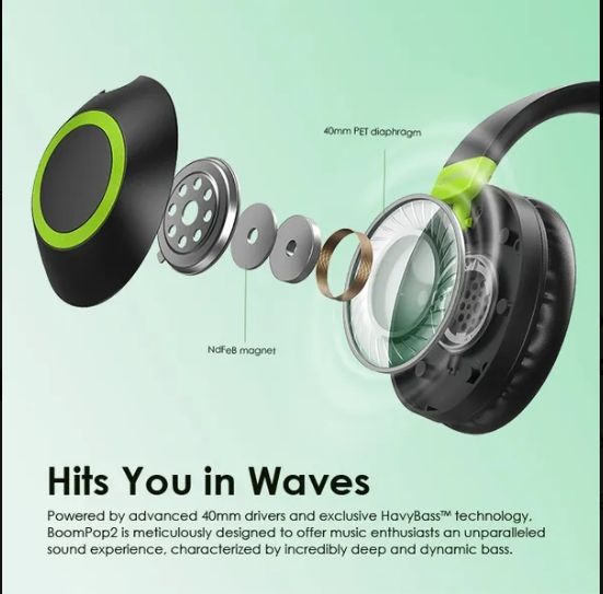 oraimo BoomPop 2 ENC Over-Ear Wireless Headphones with a Powerful Bass,60-hr-Playtime,HD Voice in Calls & Dual-device Connectivity