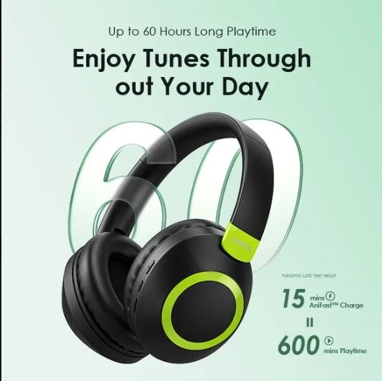 oraimo BoomPop 2 ENC Over-Ear Wireless Headphones with a Powerful Bass,60-hr-Playtime,HD Voice in Calls & Dual-device Connectivity