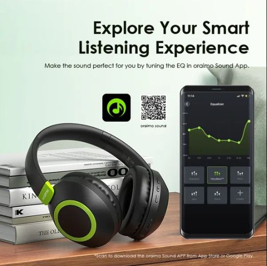 oraimo BoomPop 2 ENC Over-Ear Wireless Headphones with a Powerful Bass,60-hr-Playtime,HD Voice in Calls & Dual-device Connectivity