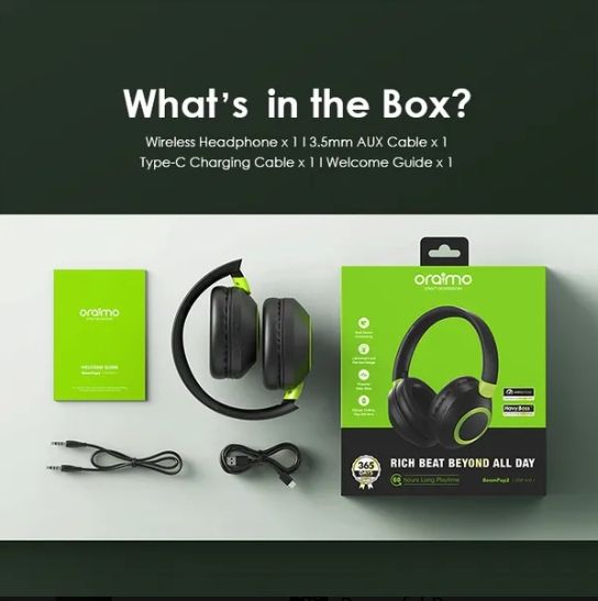 oraimo BoomPop 2 ENC Over-Ear Wireless Headphones with a Powerful Bass,60-hr-Playtime,HD Voice in Calls & Dual-device Connectivity