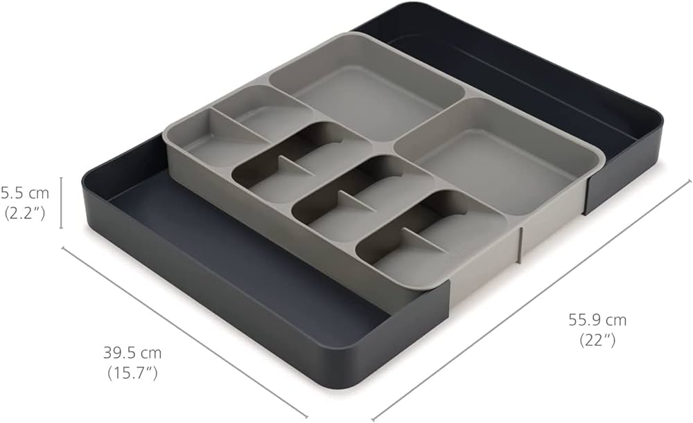 DRAWER ORGANIZER TRAY, PLASTIC CUTLERY STORAGE FOR KITCHEN DRAWER, FLATWARE AND UTENSIL HOLDER DIVIDER FOR SPOONS FORKS KNIVES TABLEWARE, 5 COMPARTMENT,