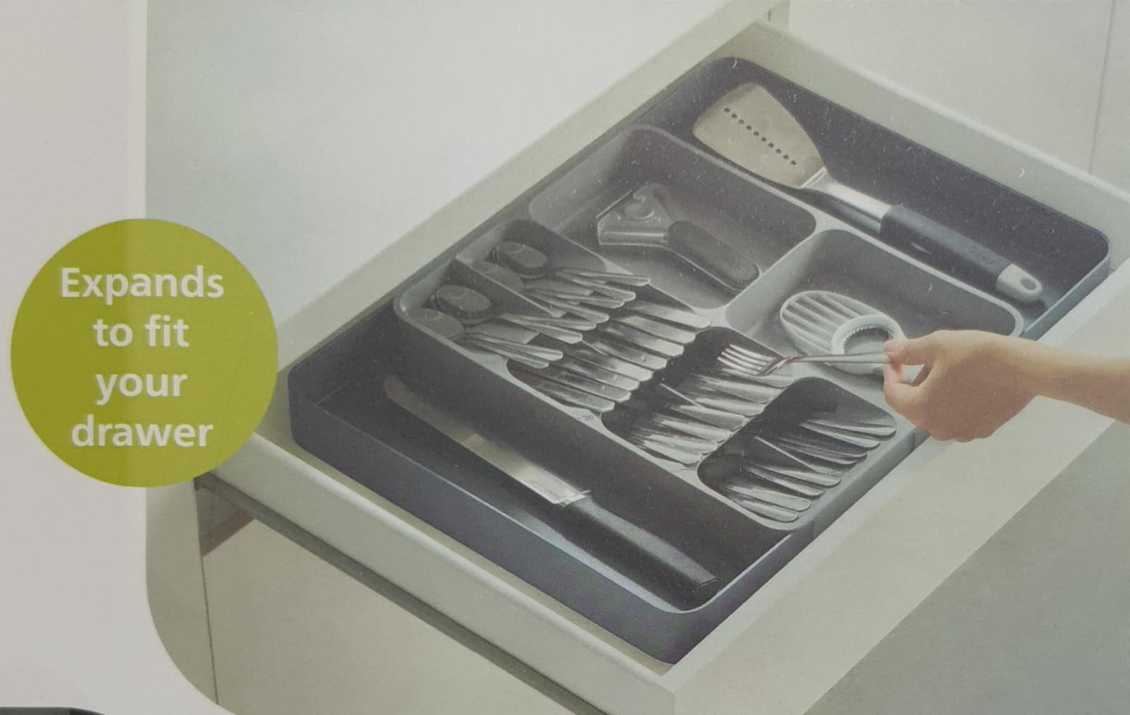 DRAWER ORGANIZER TRAY, PLASTIC CUTLERY STORAGE FOR KITCHEN DRAWER, FLATWARE AND UTENSIL HOLDER DIVIDER FOR SPOONS FORKS KNIVES TABLEWARE, 5 COMPARTMENT,