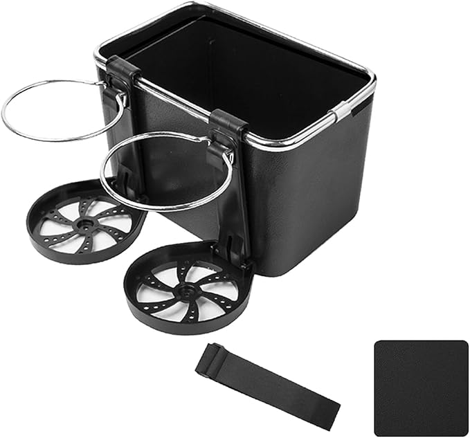 CAR ARMREST STORAGE BOX WITH 2 CUP HOLDERS, ARMREST STORAGE BOX FOR YOUR CAR, CAR ORGANIZERS AND STORAGE, CAR PAPER TOWEL HOLDER TISSUE BOX FOR CAR SEAT (BLACK)