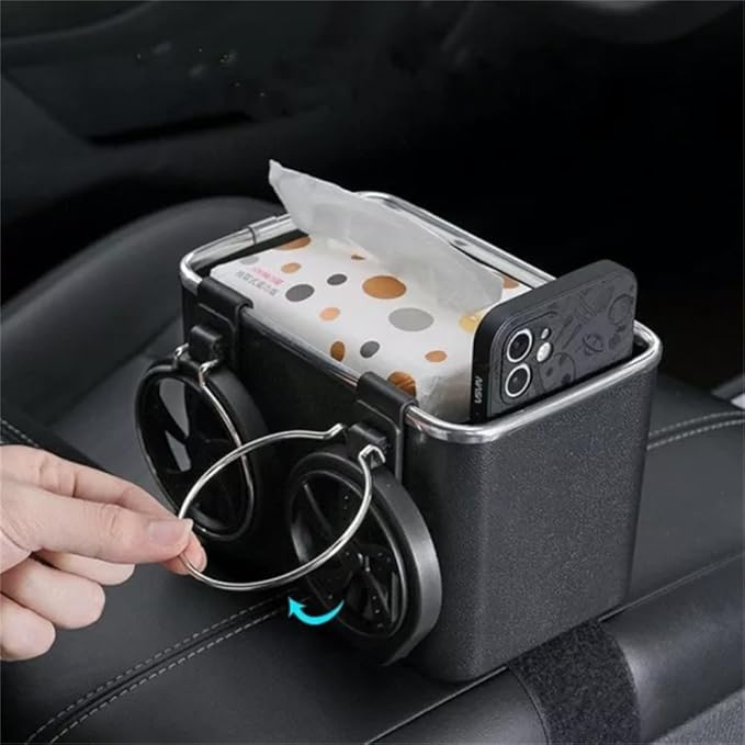 CAR ARMREST STORAGE BOX WITH 2 CUP HOLDERS, ARMREST STORAGE BOX FOR YOUR CAR, CAR ORGANIZERS AND STORAGE, CAR PAPER TOWEL HOLDER TISSUE BOX FOR CAR SEAT (BLACK)