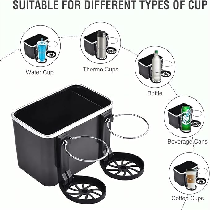 CAR ARMREST STORAGE BOX WITH 2 CUP HOLDERS, ARMREST STORAGE BOX FOR YOUR CAR, CAR ORGANIZERS AND STORAGE, CAR PAPER TOWEL HOLDER TISSUE BOX FOR CAR SEAT (BLACK)