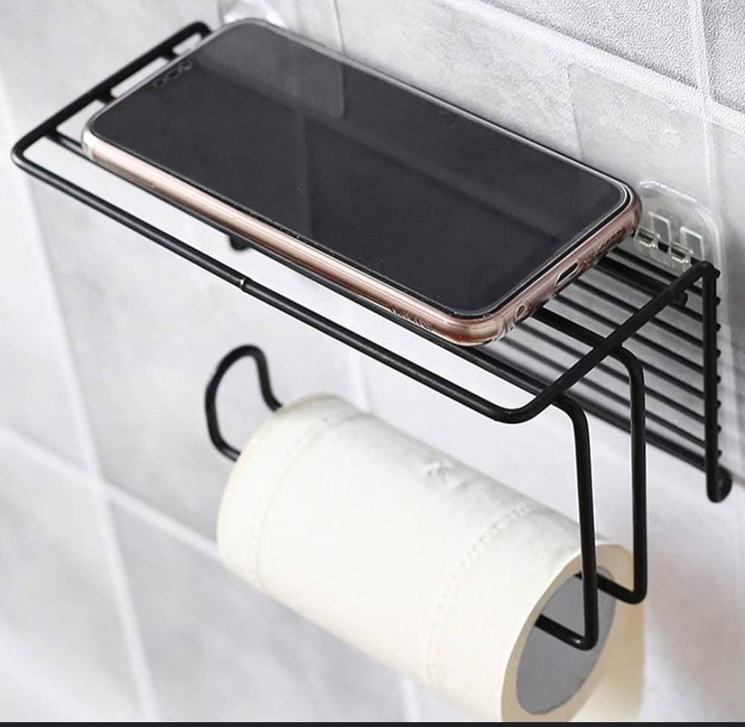 TOILET PAPER HOLDER WITH SHELF BRUSHED STAINLESS STEEL TISSUE HOLDER, WALL MOUNTED SIMPLE TOILET PAPER HOLDER WITH SHELF - TOILET ROLL HOLDER SELF ADHEISVE&WALL MOUNTED BATHROOM ORGANIZER DECOR