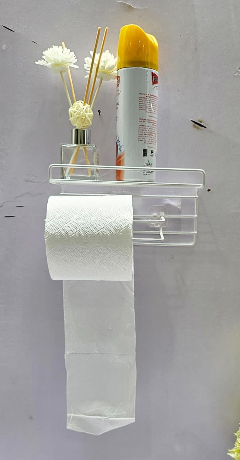 TOILET PAPER HOLDER WITH SHELF BRUSHED STAINLESS STEEL TISSUE HOLDER, WALL MOUNTED SIMPLE TOILET PAPER HOLDER WITH SHELF - TOILET ROLL HOLDER SELF ADHEISVE&WALL MOUNTED BATHROOM ORGANIZER DECOR