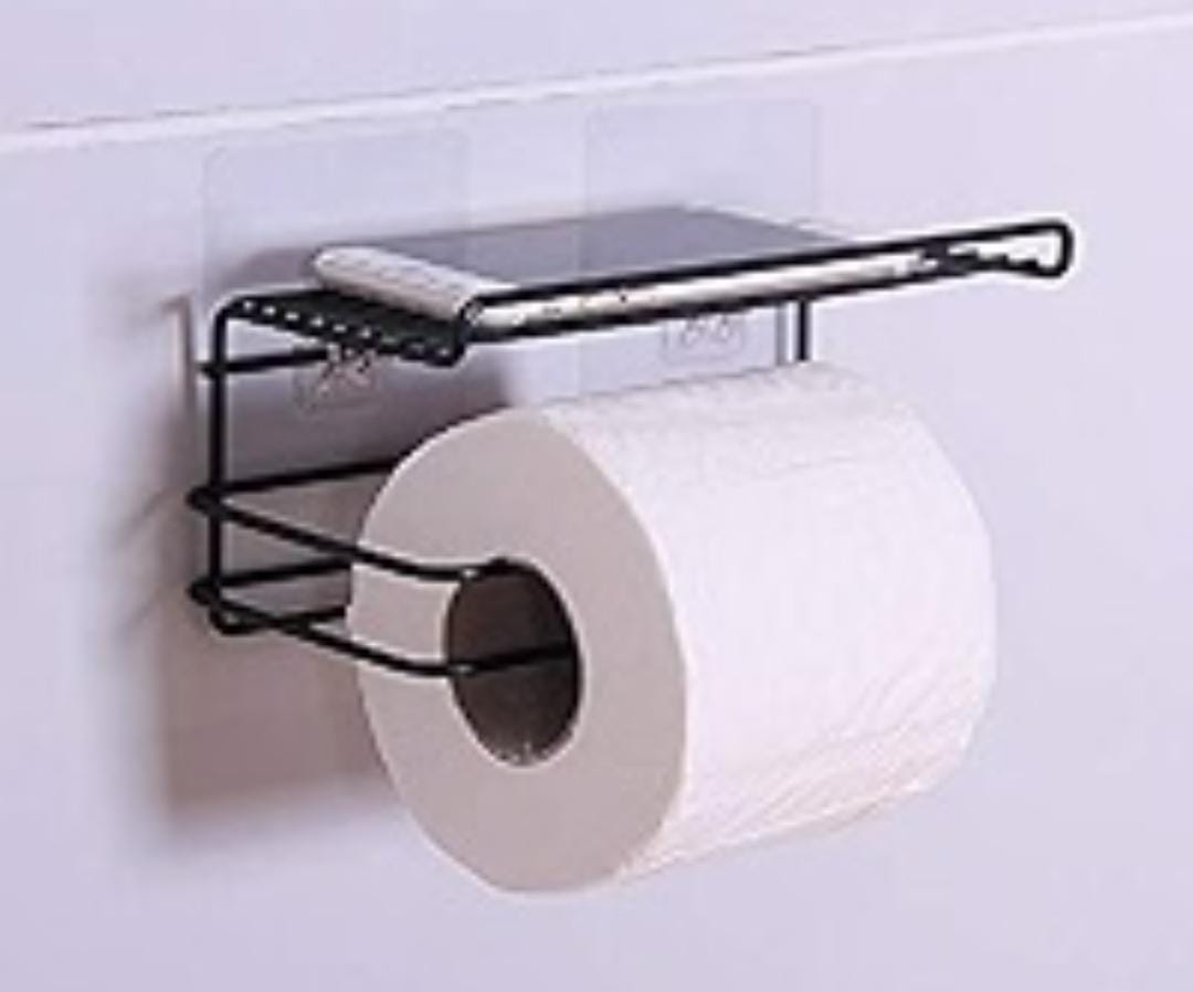 TOILET PAPER HOLDER WITH SHELF BRUSHED STAINLESS STEEL TISSUE HOLDER, WALL MOUNTED SIMPLE TOILET PAPER HOLDER WITH SHELF - TOILET ROLL HOLDER SELF ADHEISVE&WALL MOUNTED BATHROOM ORGANIZER DECOR