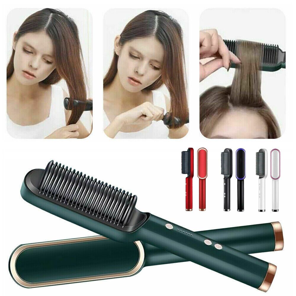 HAIR STRAIGHTENER BRUSH, IONIC HAIR STRAIGHTENING BRUSH FOR WOMEN, ANTI-SCALD CERAMIC HAIR STRAIGHTENER COMB FAST HEATING FOR HOME SALON, DUAL VOLTAGE.