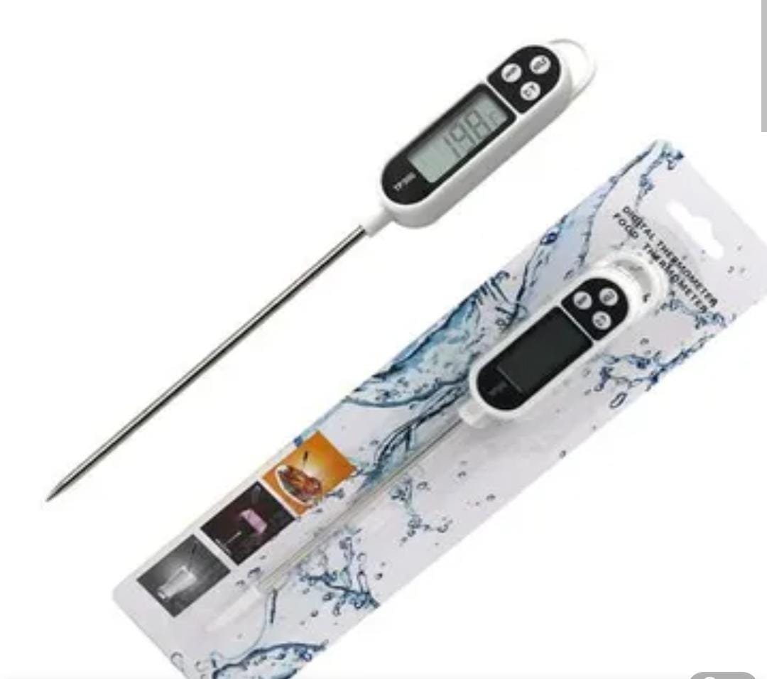 INSTANT READ DIGITAL MEAT THERMOMETER FOR FOOD, BREAD BAKING, WATER AND LIQUID. WATERPROOF AND LONG PROBE WITH MEAT TEMP GUIDE FOR COOKING, DISPLAY WITH BACKLIT (BLACK)