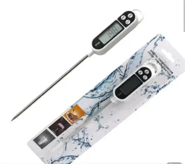 INSTANT READ DIGITAL MEAT THERMOMETER FOR FOOD, BREAD BAKING, WATER AND LIQUID. WATERPROOF AND LONG PROBE WITH MEAT TEMP GUIDE FOR COOKING, DISPLAY WITH BACKLIT (BLACK)
