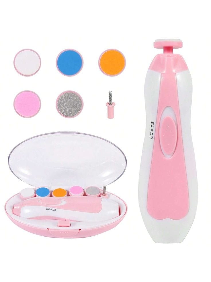 BABY NAIL TRIMMER ELECTRIC, SAFE BABY NAIL FILE, BABY NAIL CLIPPERS WITH LIGHT AND 6 GRINDING PADS FOR NEWBORN INFANT TODDLER OR ADULTS TOES AND FINGERNAILS, KIDS NAIL CARE, POLISH AND TRIM AA battery