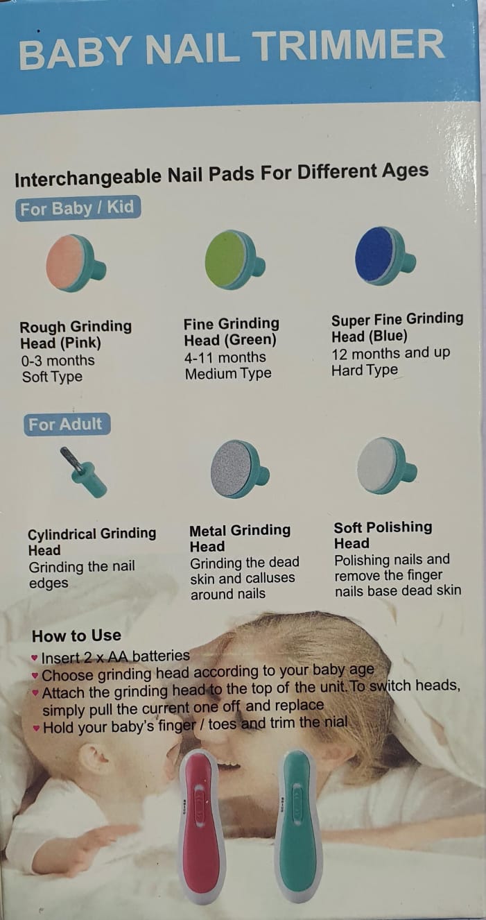 BABY NAIL TRIMMER ELECTRIC, SAFE BABY NAIL FILE, BABY NAIL CLIPPERS WITH LIGHT AND 6 GRINDING PADS FOR NEWBORN INFANT TODDLER OR ADULTS TOES AND FINGERNAILS, KIDS NAIL CARE, POLISH AND TRIM AA battery