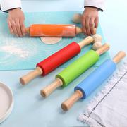 SILICONE ROLLING PIN FOR BAKING NON-STICK ROLLING PIN DOUGH ROLLER WOODEN HANDLE KITCHEN ACCESSORIES PASTRY ROLLER