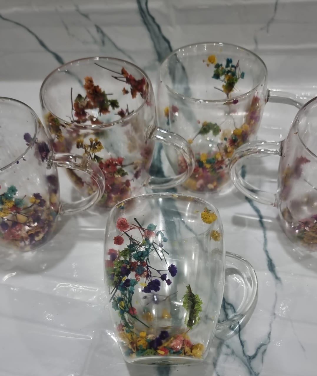 DOUBLE WALL CLEAR ACRYLIC COFFEE MUGS,CREATIVE CLEAR GLASS CUPS WITH HANDLE,FLOWERS DOUBLE INSULATED GLASS CUP FOR HOT COLD BEVERAGES, CAPPUCCINO, LATTE, ESPRESSO COFFEE, JUICE,GLASS COFFEE CUPS