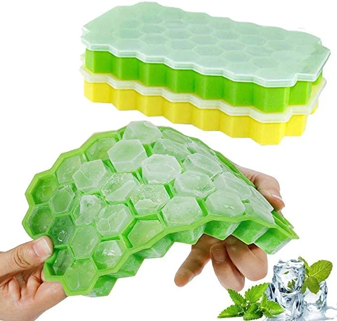 ICE CUBE TRAYS FOR FREEZER WITH LID-37 GRID SILICONE ICE CUBE TRAY WITH LID FOR SMALL ICE CUBE MOLDS, EASY-RELEASE REUSABLE ICE CUBE IN ICE BUCKET FOR ICED COFFEE CUP