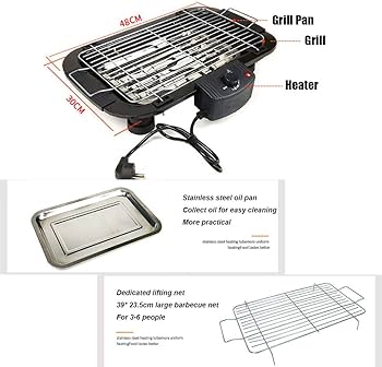 ELECTRIC BBQ GRILL, SMOKELESS NON-STICK INDOOR/OUTDOOR BARBECUE GRILL, 2000W DOUBLE TUBE HIGH POWER PORTABLE REMOVABLE STAND GRILL FOR BBQ PARTY (ELEGANT BLACK)