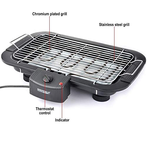 ELECTRIC BBQ GRILL, SMOKELESS NON-STICK INDOOR/OUTDOOR BARBECUE GRILL, 2000W DOUBLE TUBE HIGH POWER PORTABLE REMOVABLE STAND GRILL FOR BBQ PARTY (ELEGANT BLACK)