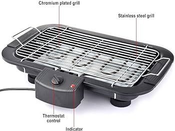 ELECTRIC BBQ GRILL, SMOKELESS NON-STICK INDOOR/OUTDOOR BARBECUE GRILL, 2000W DOUBLE TUBE HIGH POWER PORTABLE REMOVABLE STAND GRILL FOR BBQ PARTY (ELEGANT BLACK)