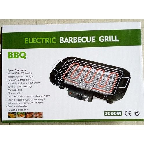 ELECTRIC BBQ GRILL, SMOKELESS NON-STICK INDOOR/OUTDOOR BARBECUE GRILL, 2000W DOUBLE TUBE HIGH POWER PORTABLE REMOVABLE STAND GRILL FOR BBQ PARTY (ELEGANT BLACK)