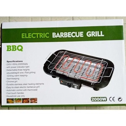 ELECTRIC BBQ GRILL, SMOKELESS NON-STICK INDOOR/OUTDOOR BARBECUE GRILL, 2000W DOUBLE TUBE HIGH POWER PORTABLE REMOVABLE STAND GRILL FOR BBQ PARTY (ELEGANT BLACK)
