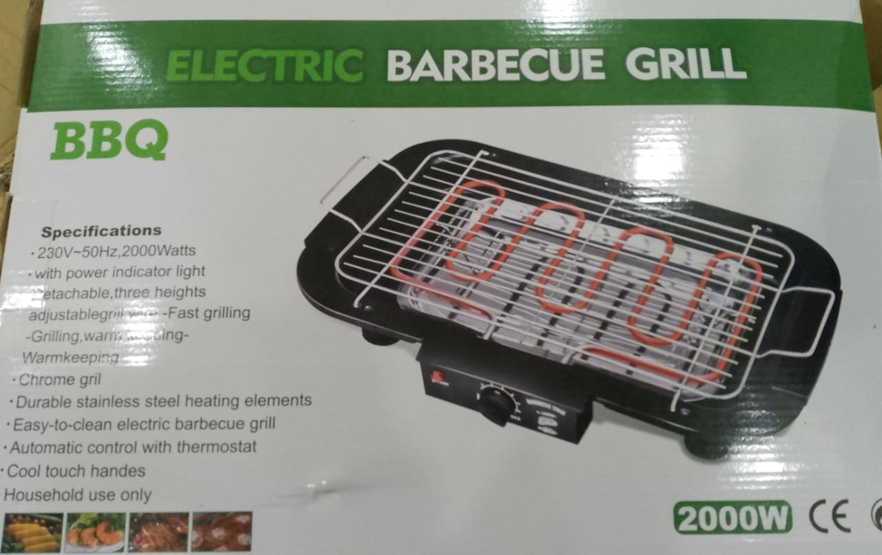 ELECTRIC BBQ GRILL, SMOKELESS NON-STICK INDOOR/OUTDOOR BARBECUE GRILL, 2000W DOUBLE TUBE HIGH POWER PORTABLE REMOVABLE STAND GRILL FOR BBQ PARTY (ELEGANT BLACK)