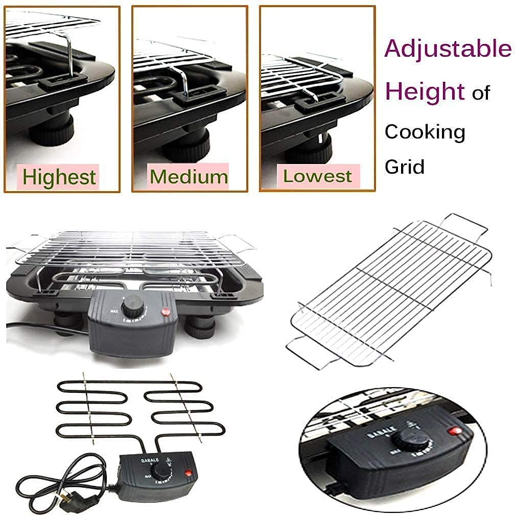 ELECTRIC BBQ GRILL, SMOKELESS NON-STICK INDOOR/OUTDOOR BARBECUE GRILL, 2000W DOUBLE TUBE HIGH POWER PORTABLE REMOVABLE STAND GRILL FOR BBQ PARTY (ELEGANT BLACK)