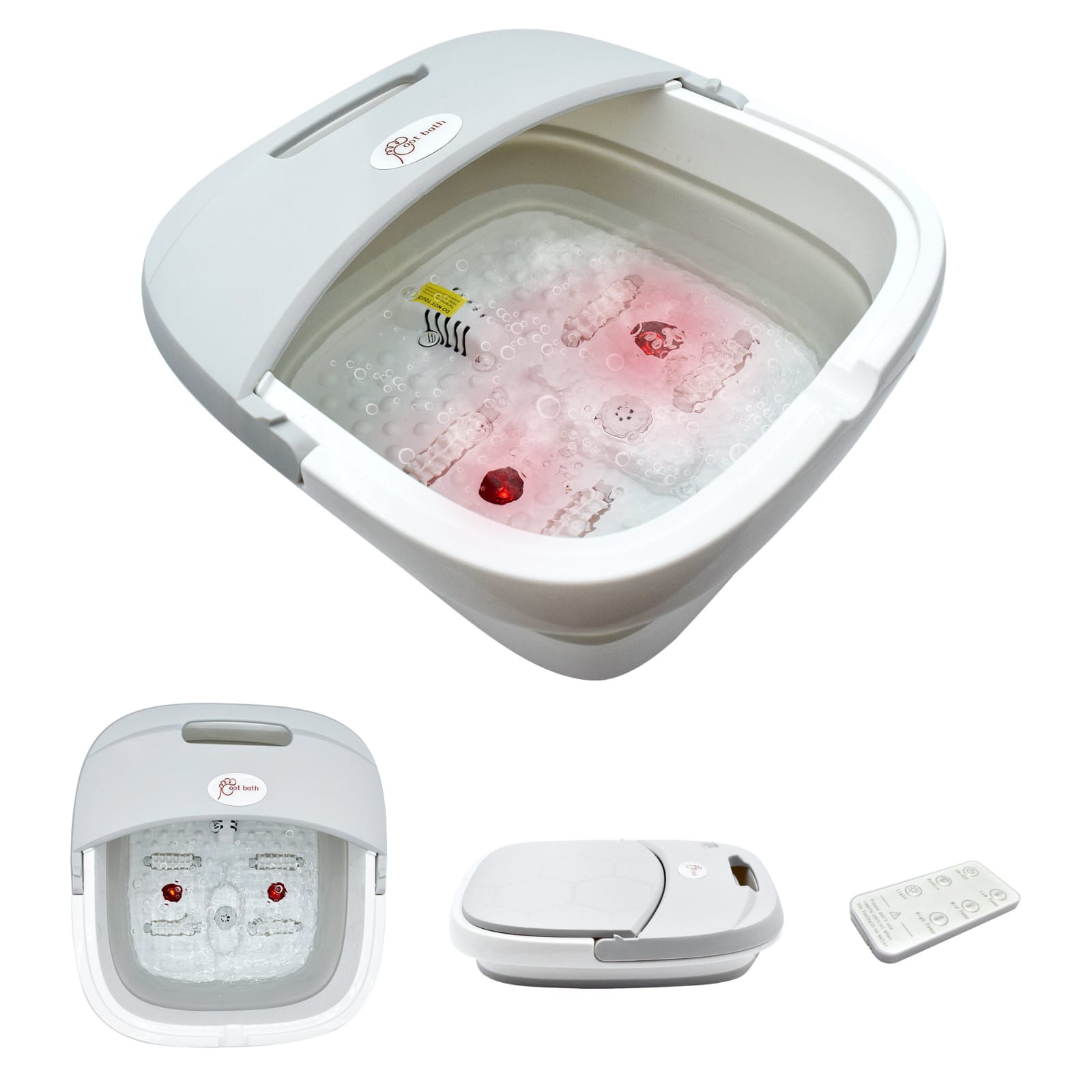 COLLAPSIBLE FOOT SPA WITH HEAT, BUBBLE, RED LIGHT, AND TEMPERATURE CONTROL, FOOT BATH MASSAGER WITH 8 SHIATSU MASSAGE ROLLERS, PEDICURE FOOT SPA FOR RELAXATION AND STRESS RELIEF.
