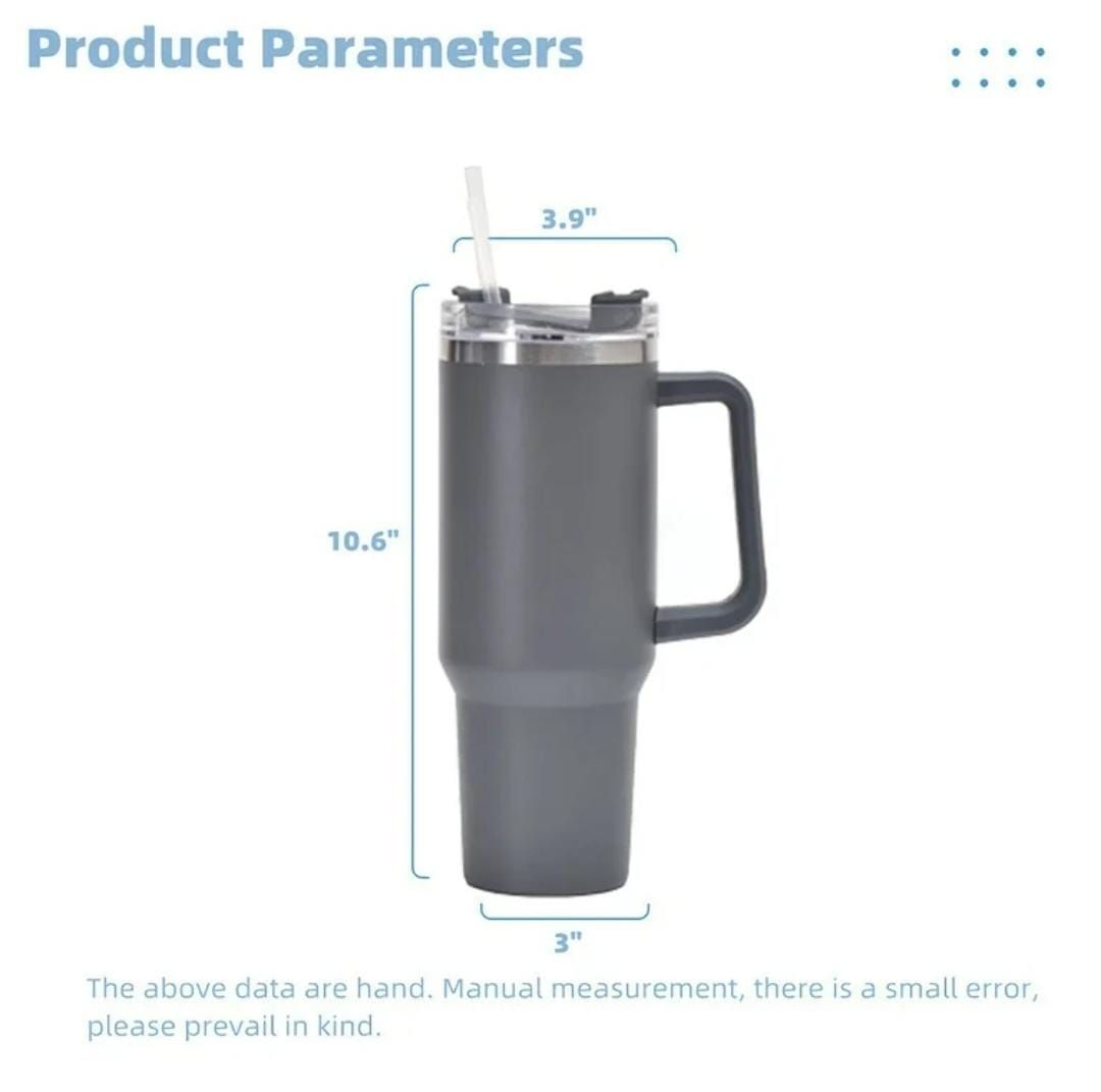 1.2L UNBRANDED CLEAR CAP STRAW THERMO CUP TUMBLER WITH HANDLE, TUMBLER WITH LID AND STRAW, DOUBLE WALL INSULATED CUP STAINLESS STEEL TRAVEL MUG, WATER BOTTLE FOR ICED TEA, COFFEE, COLD BEVERAGES