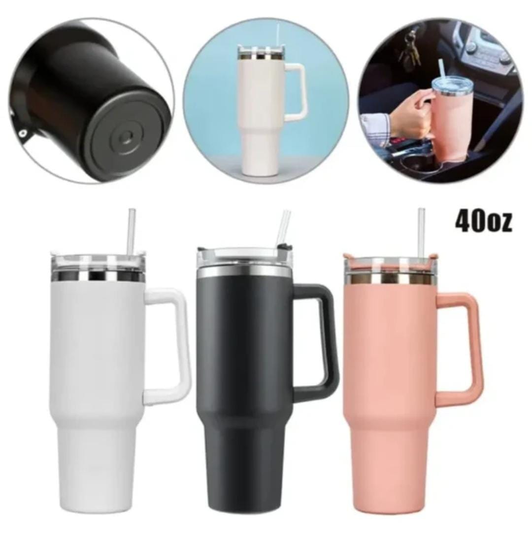 1.2L UNBRANDED CLEAR CAP STRAW THERMO CUP TUMBLER WITH HANDLE, TUMBLER WITH LID AND STRAW, DOUBLE WALL INSULATED CUP STAINLESS STEEL TRAVEL MUG, WATER BOTTLE FOR ICED TEA, COFFEE, COLD BEVERAGES