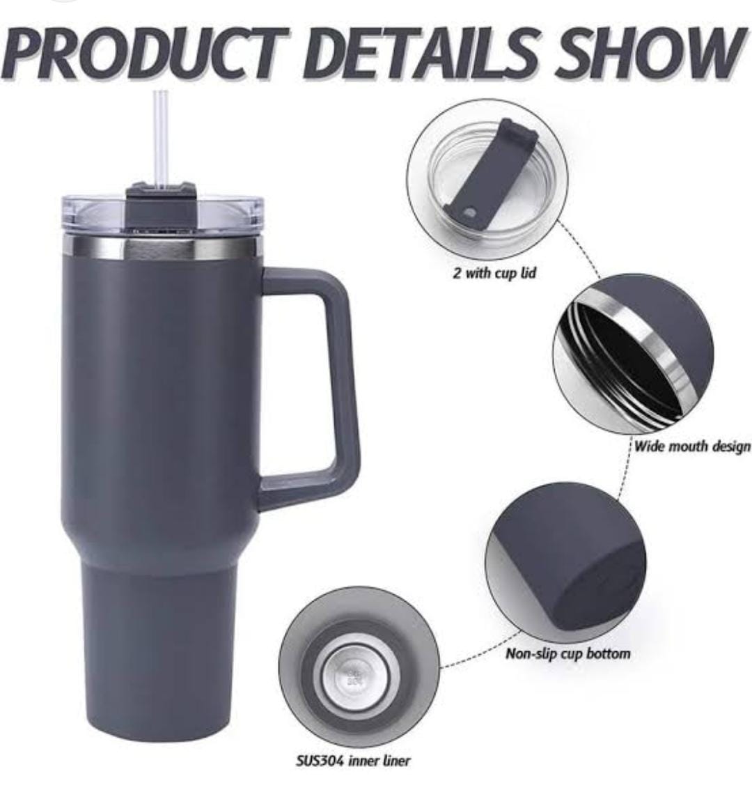 1.2L UNBRANDED CLEAR CAP STRAW THERMO CUP TUMBLER WITH HANDLE, TUMBLER WITH LID AND STRAW, DOUBLE WALL INSULATED CUP STAINLESS STEEL TRAVEL MUG, WATER BOTTLE FOR ICED TEA, COFFEE, COLD BEVERAGES