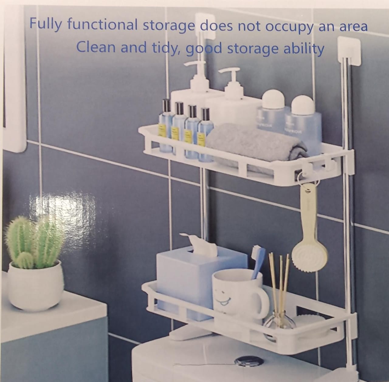 DETACHABLE 2 STOREY TOILET TOP ORGANIZER RACK  2 TIER BATHROOM STORAGE SHELF, TOILET SHELF ORGANIZER, OVER THE TOILET STORAGE SHELF,TOILET ORGANIZER