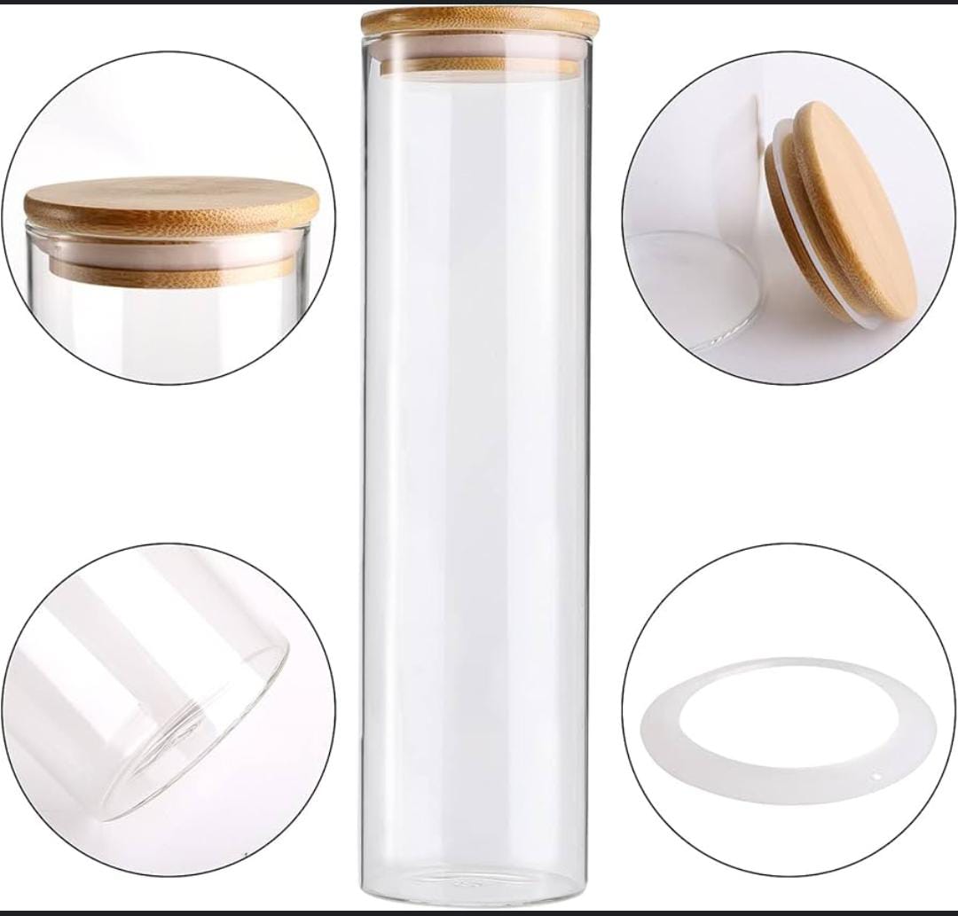 GLASS FOOD STORAGE JAR [SET OF 1],CLEAR GLASS FOOD STORAGE CONTAINERS WITH AIRTIGHT BAMBOO LID STACKABLE KITCHEN CANISTERS FOR CANDY,COOKIE,RICE,SUGAR,FLOUR,PASTA
