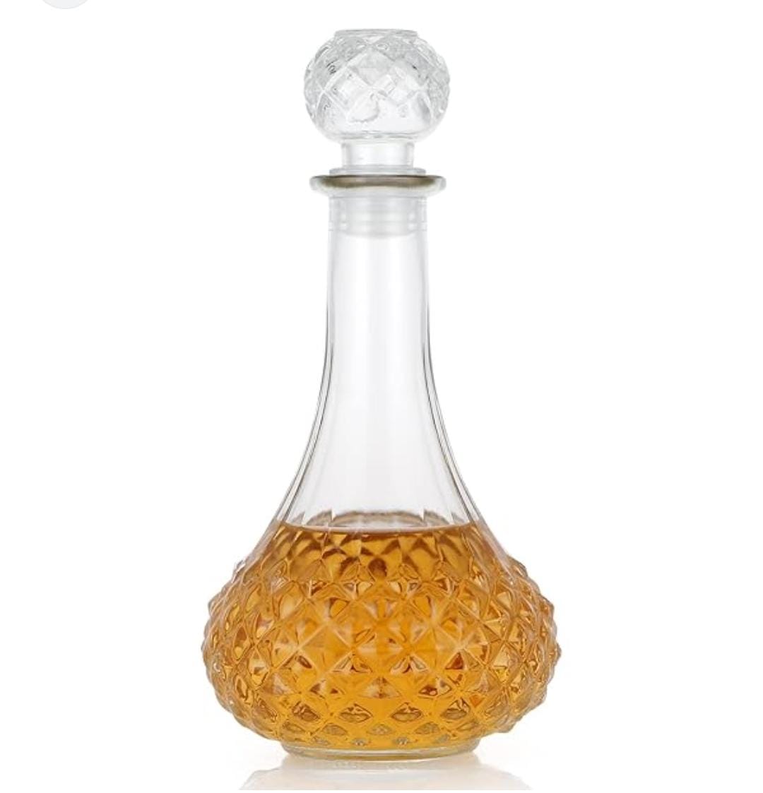 1L THICK GLASS WHISKY BOTTLE  WITH AIR TIGHT TOT CORK GLASS DECANTER WITH AIRTIGHT STOPPER, 1000ML LIQUOR DECANTER BOTTLE FOR ALCOHOL , WINE , SCOTCH , BRANDY OR BOURBON DECANTER , LEAD-FREE CRYSTAL