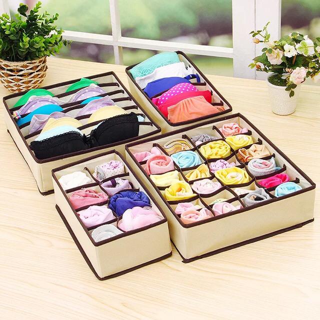 4IN1 UNDER GARMENTS ORGANIZER CLOSET UNDERGARMENT ORGANIZER DRAWER DIVIDER SOCK UNDERWEAR DRAWER ORGANIZER DIVIDERS, FOLDABLE FABRIC DRESSER CLOSET ORGANIZERS AND STORAGE BINS FOR BABY CLOTHES, BRA, P