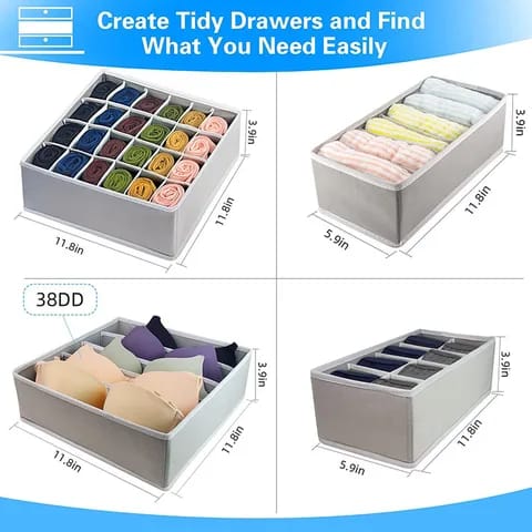 4IN1 UNDER GARMENTS ORGANIZER CLOSET UNDERGARMENT ORGANIZER DRAWER DIVIDER SOCK UNDERWEAR DRAWER ORGANIZER DIVIDERS, FOLDABLE FABRIC DRESSER CLOSET ORGANIZERS AND STORAGE BINS FOR BABY CLOTHES, BRA, P