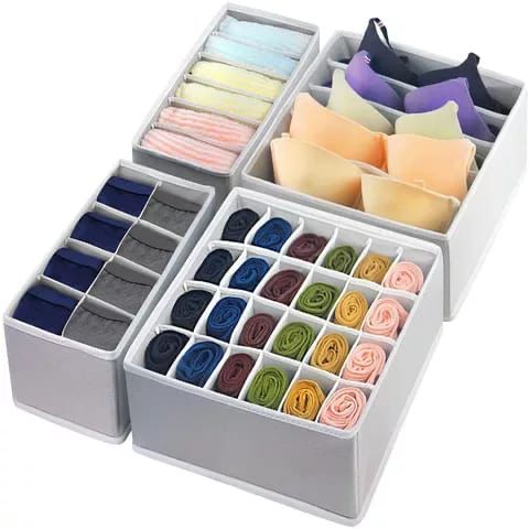 4IN1 UNDER GARMENTS ORGANIZER CLOSET UNDERGARMENT ORGANIZER DRAWER DIVIDER SOCK UNDERWEAR DRAWER ORGANIZER DIVIDERS, FOLDABLE FABRIC DRESSER CLOSET ORGANIZERS AND STORAGE BINS FOR BABY CLOTHES, BRA, P