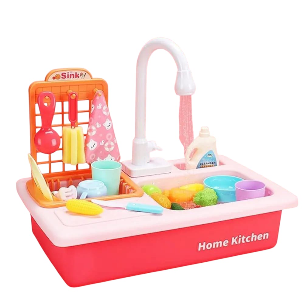 SINK SET PLAY KITCHEN SINK TOYS, CHILDREN DISHWASHER PLAYING TOY WITH UPGRADED REAL FAUCET AND PLAY DISHES, PRETEND ROLE PLAY TOYS FOR KIDS BOYS GIRLS