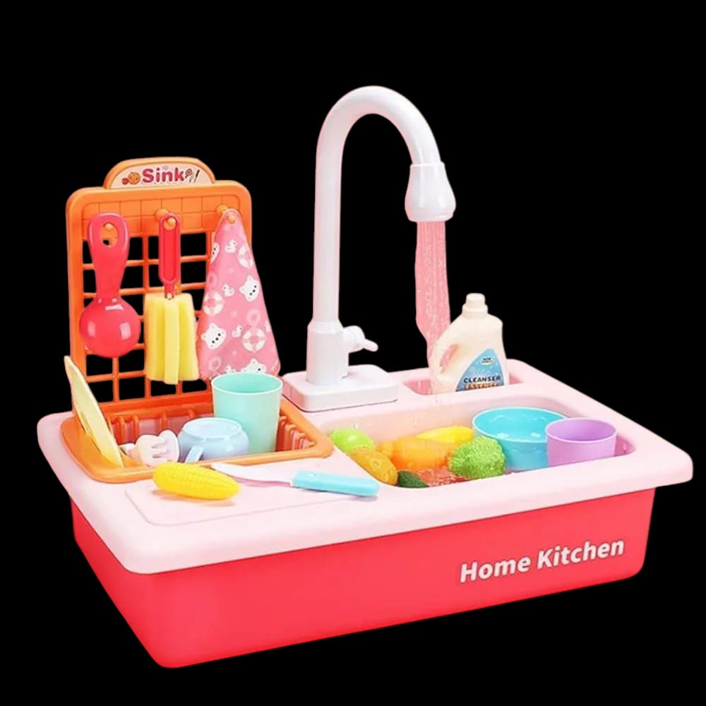 SINK SET PLAY KITCHEN SINK TOYS, CHILDREN DISHWASHER PLAYING TOY WITH UPGRADED REAL FAUCET AND PLAY DISHES, PRETEND ROLE PLAY TOYS FOR KIDS BOYS GIRLS