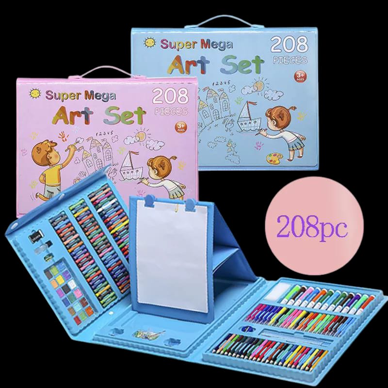 208 PIECES  KIDS DELUXE ARTIST DRAWING & PAINTING SET, PORTABLE WOODEN BOX WITH OIL PASTELS, COLORED PENCILS, GIFT FOR KIDS TEENS