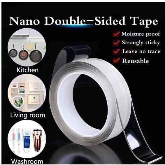 DOUBLE SIDED MAGIC NANO TAPE REMOVABLE CLEAR MOUNTING TAPE FOR WALLS, CARPET, RUG & DIY – STRONG TWO SIDED ADHESIVE TAPE – NO RESIDUE, WASHABLE, TRACELESS