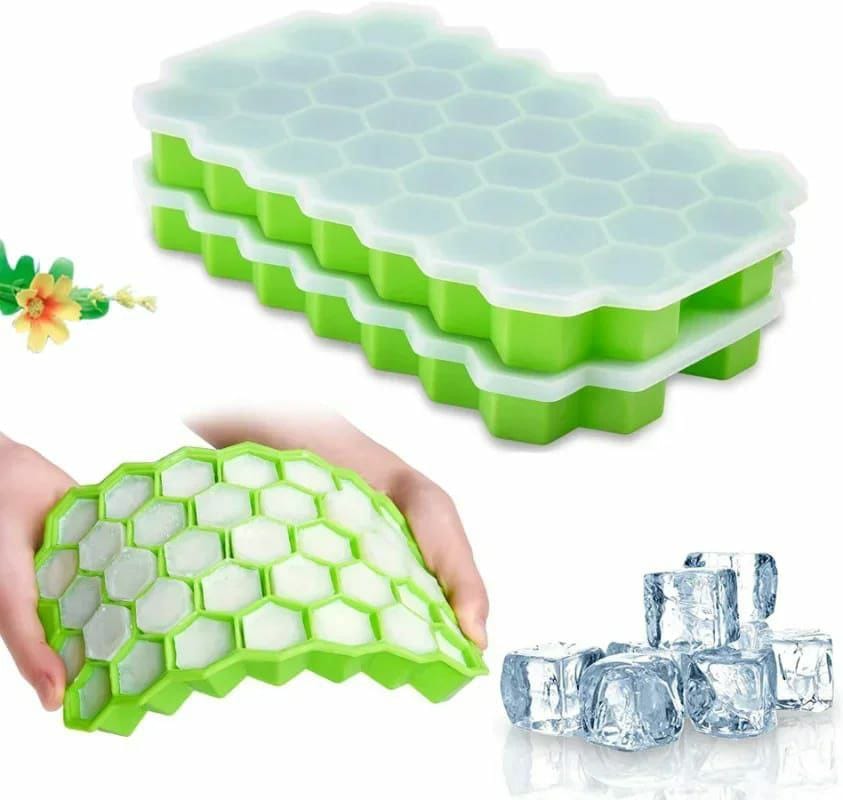 ICE CUBE TRAYS FOR FREEZER WITH LID-37 GRID SILICONE ICE CUBE TRAY WITH LID FOR SMALL ICE CUBE MOLDS, EASY-RELEASE REUSABLE ICE CUBE IN ICE BUCKET FOR ICED COFFEE CUP