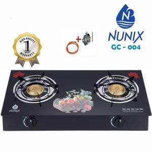 Nunix 2 Burner Infra-red Glass Tampered Table Top Burner plus 6kg Regulator,Pipes and Fixing Clips
